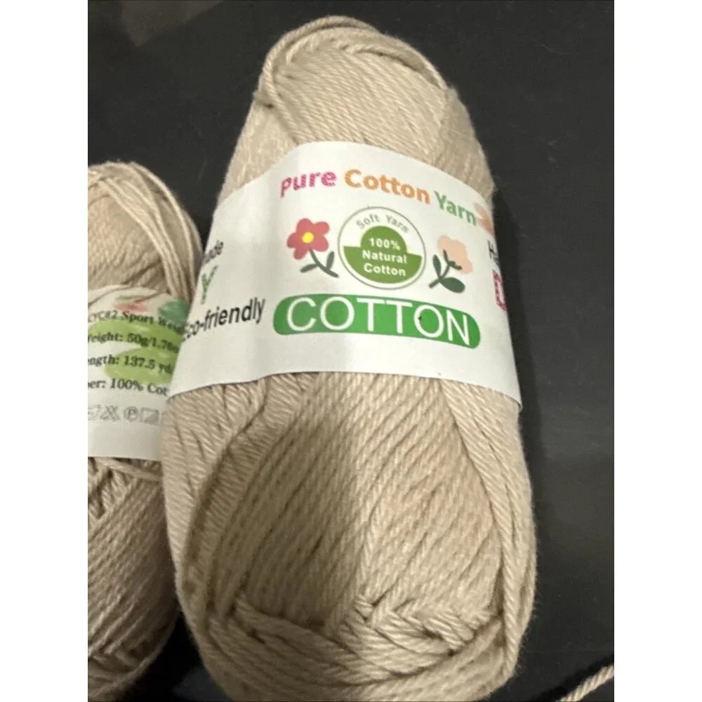 DIY Yarn Handmade Eco-friendly Pure 100% Cotton Tan Lot of 5 Skeins 1.76 oz each - Picture 3 of 9